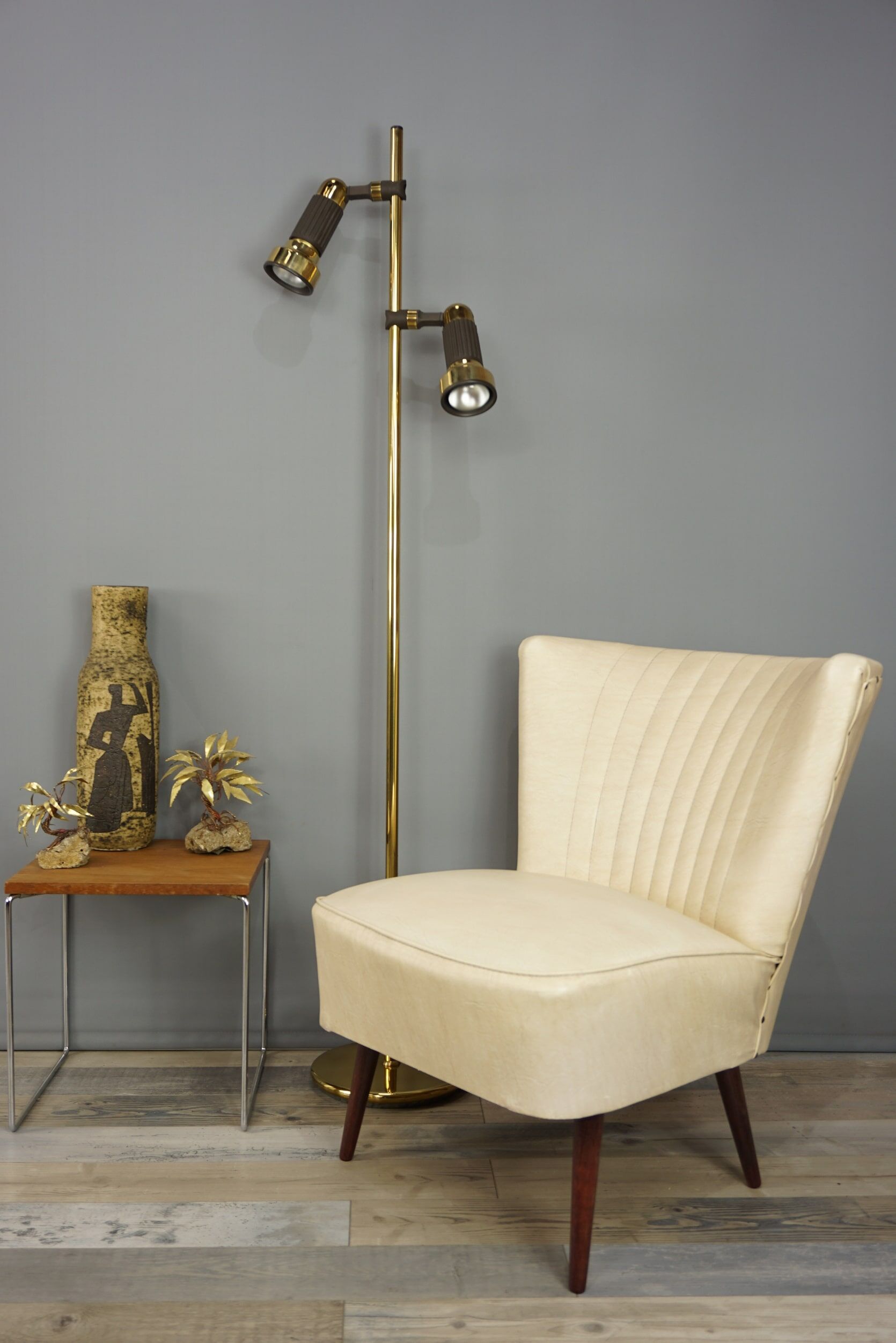 Cocktail armchair 50s in wood and imitation leather