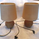 2 rattan bedside lamps