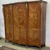 Louis XV style 3-door wardrobe in oak and rosewood - 1970s