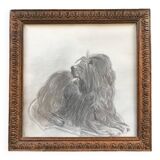 Dog charcoal drawing framed