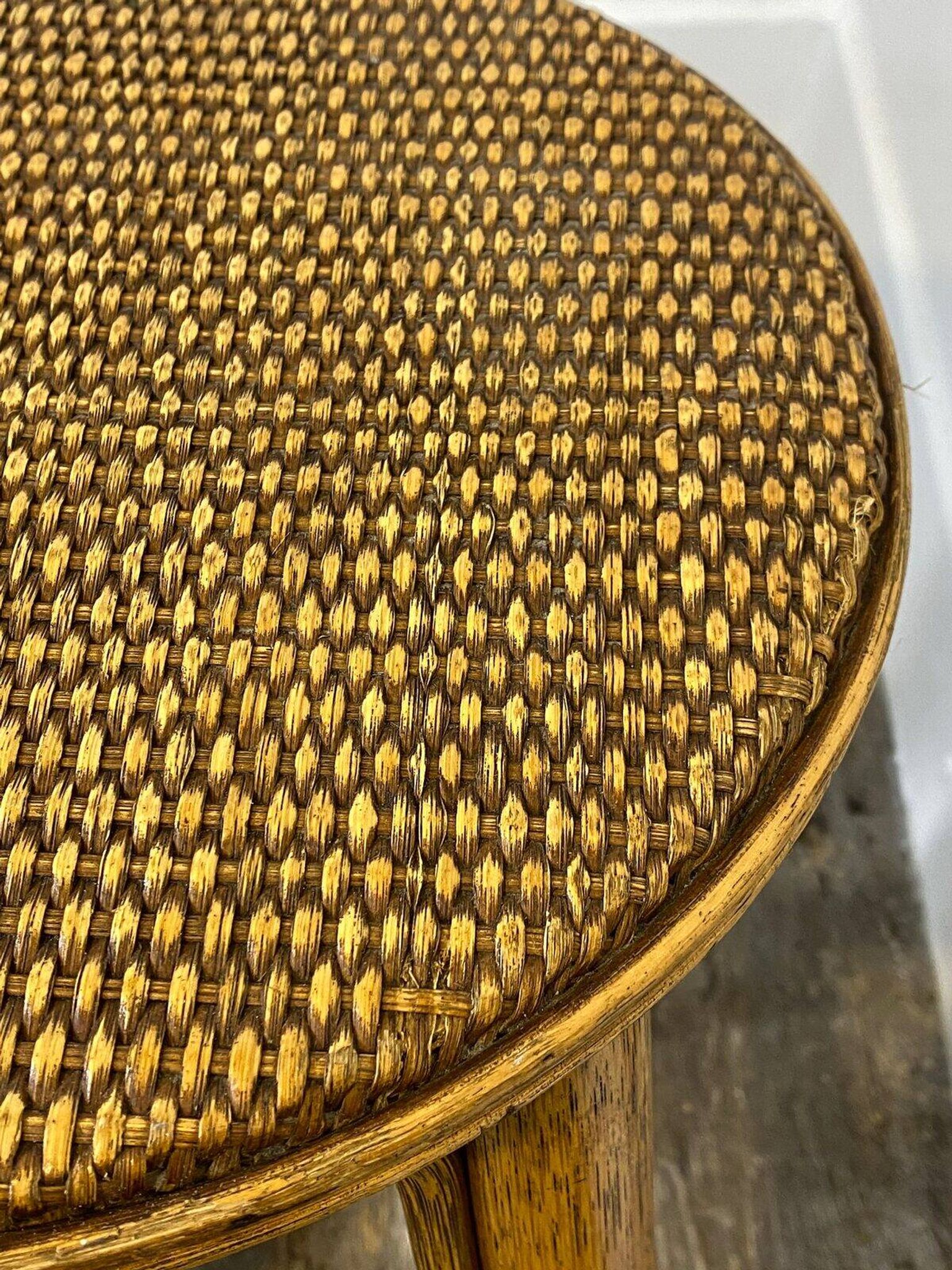 Rattan and cane stool, seaside spirit, mid-20th century.
