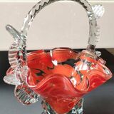 Empty pocket/Basket, Candy basket. In blown art glass. Orange speckled. Murano style