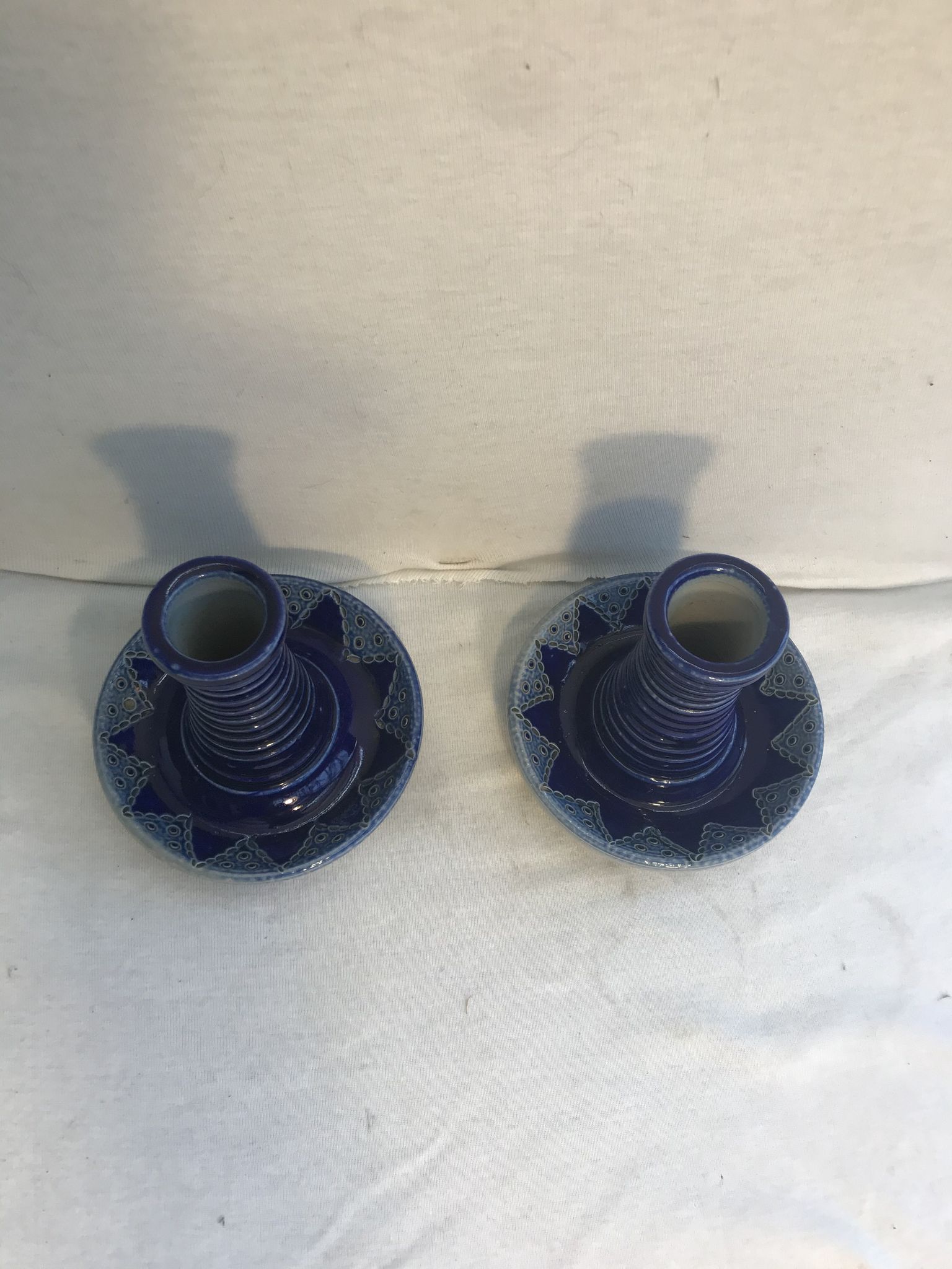Pair of Betschdorf Schmitter ceramics bougeoirs