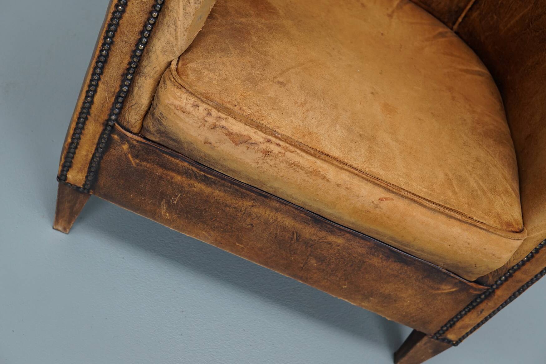 Fauteuil Club Vintage en Cuir Couleur Cognac, Pays-Bas