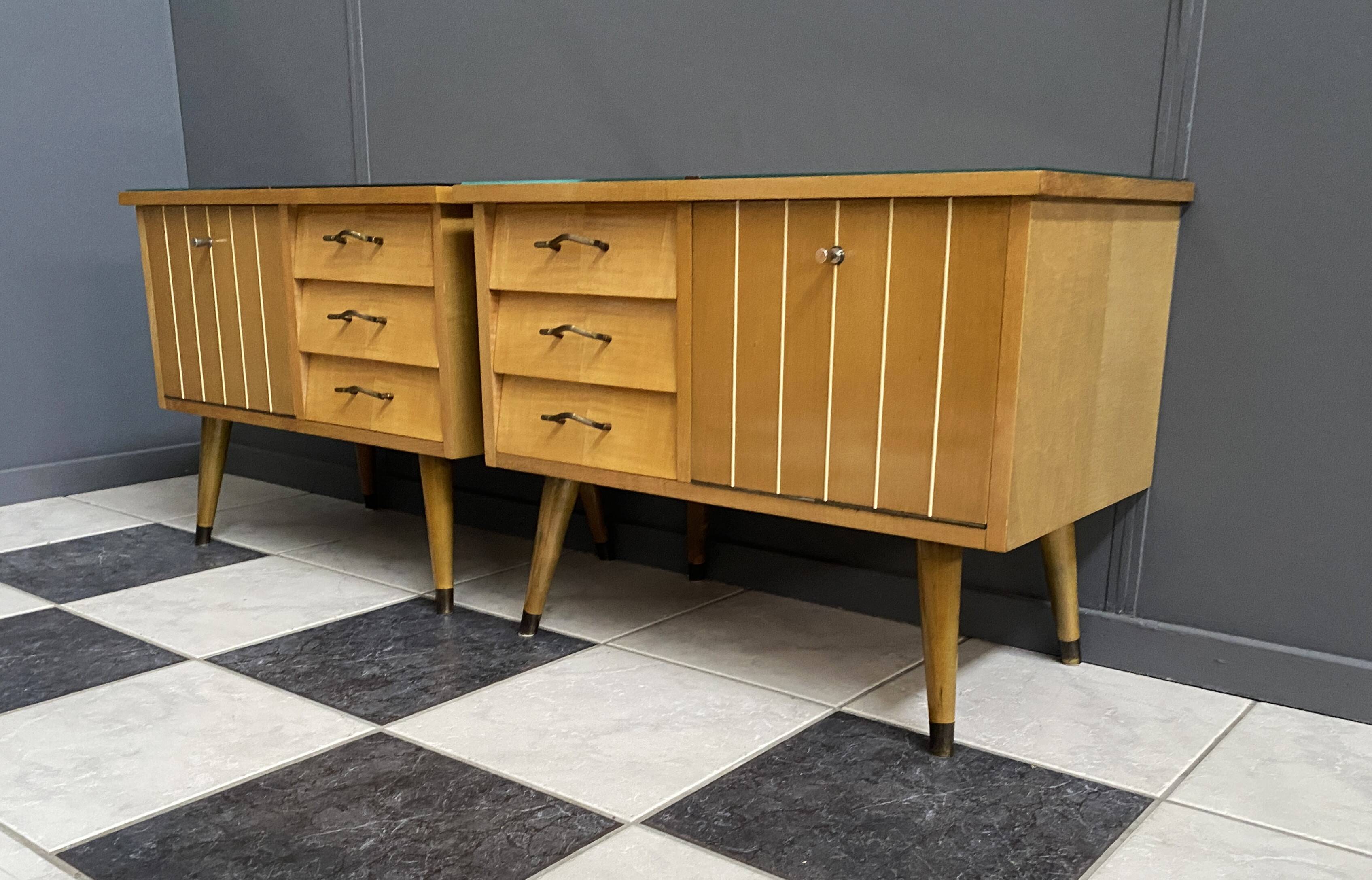 Set night stands wood and glass top