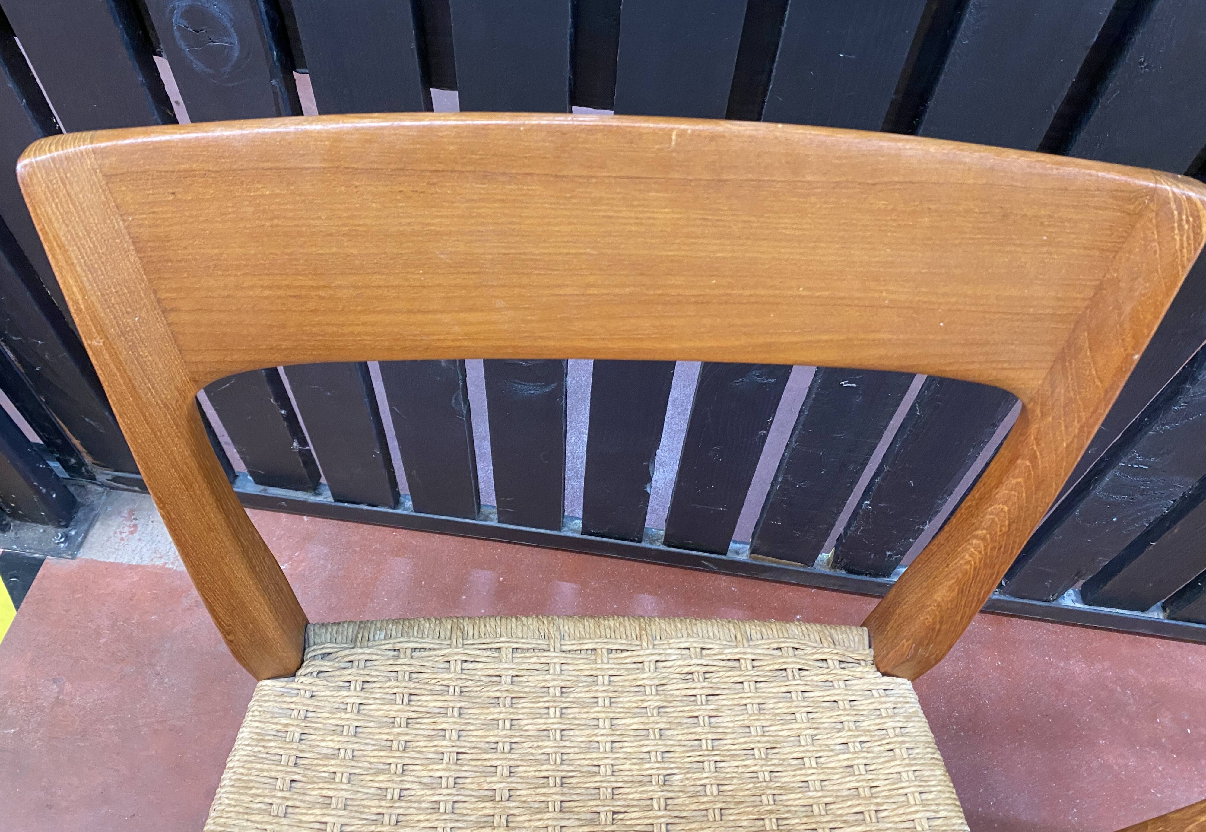 Suite Of 4 Scandinavian Teak And Rope Chairs By Svegards Markaryd