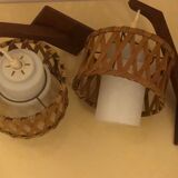 Pair came in wicker rattan and opalescent glass.