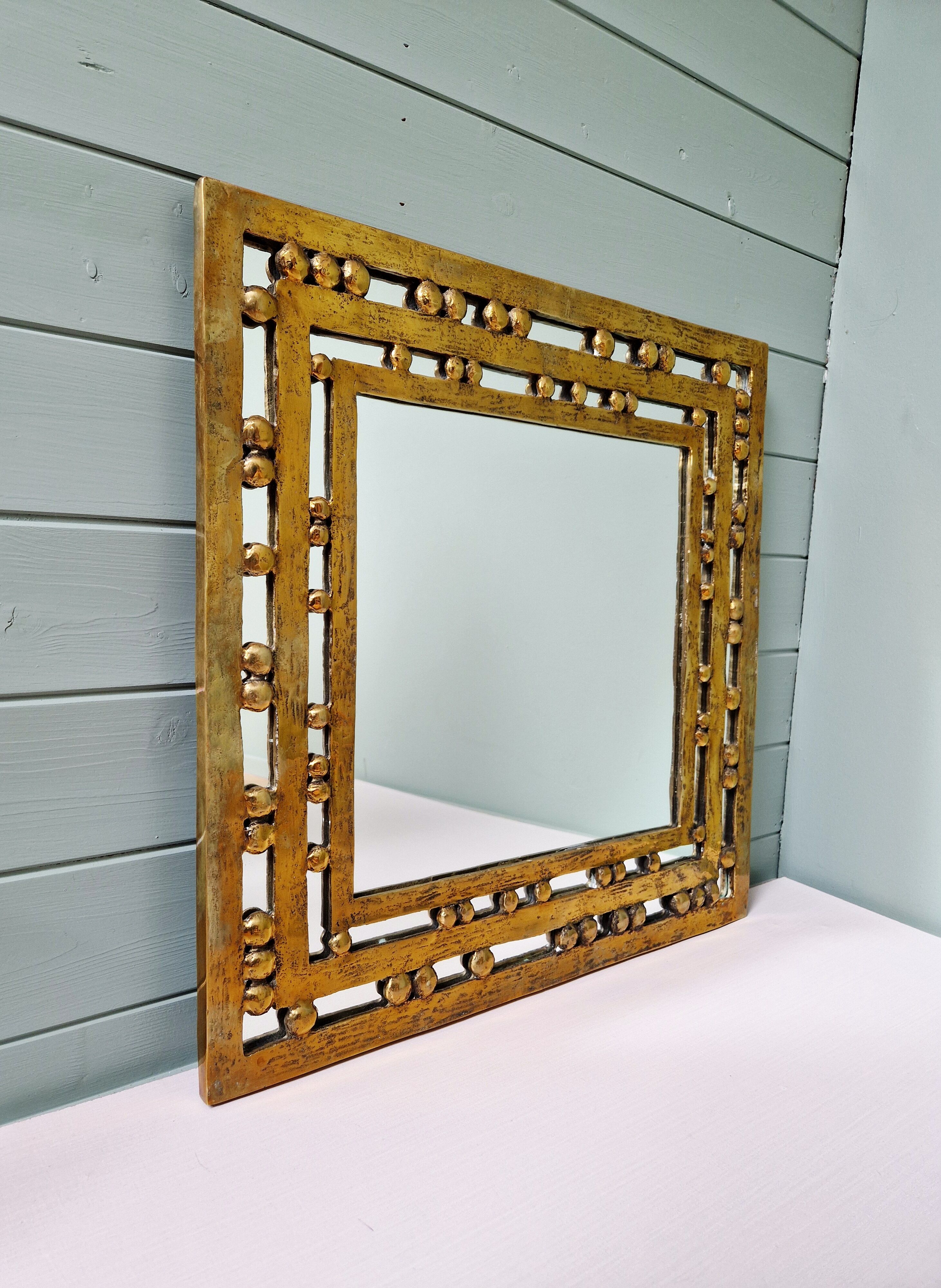 Brutalist mirror in solid bronze, 1970s