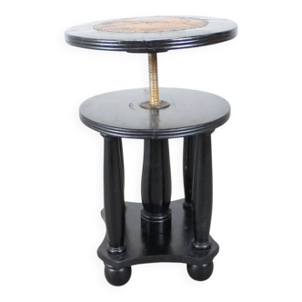 Antique Adjustable Piano Stool with Leather Seat, Black Wood, 1910s, Czechoslovakia