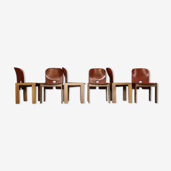 Set of 6 Afra & Tobia Scarpa red leather "121" dining chairs for Cassina, 1968