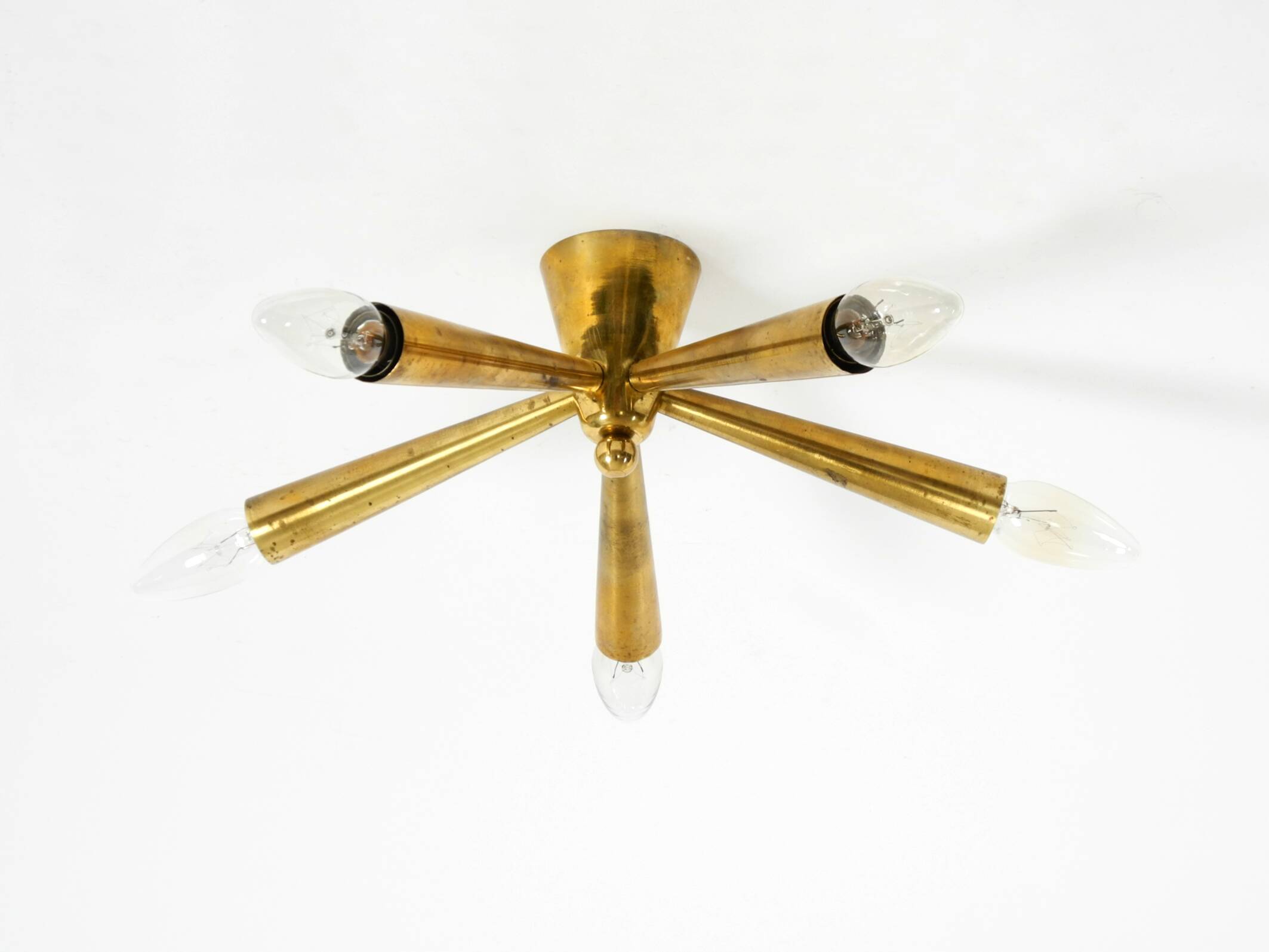 Original small mid-century modern brass Sputnik ceiling lamp with five arms