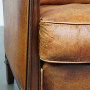 Cognac-Colored Sheepskin Leather Art Deco Design Chair Combined with Wood