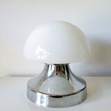 Space Age mushroom table lamp in chrome and opaline glass, 1970s