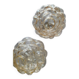 Pair of bubbled glass pendant lights