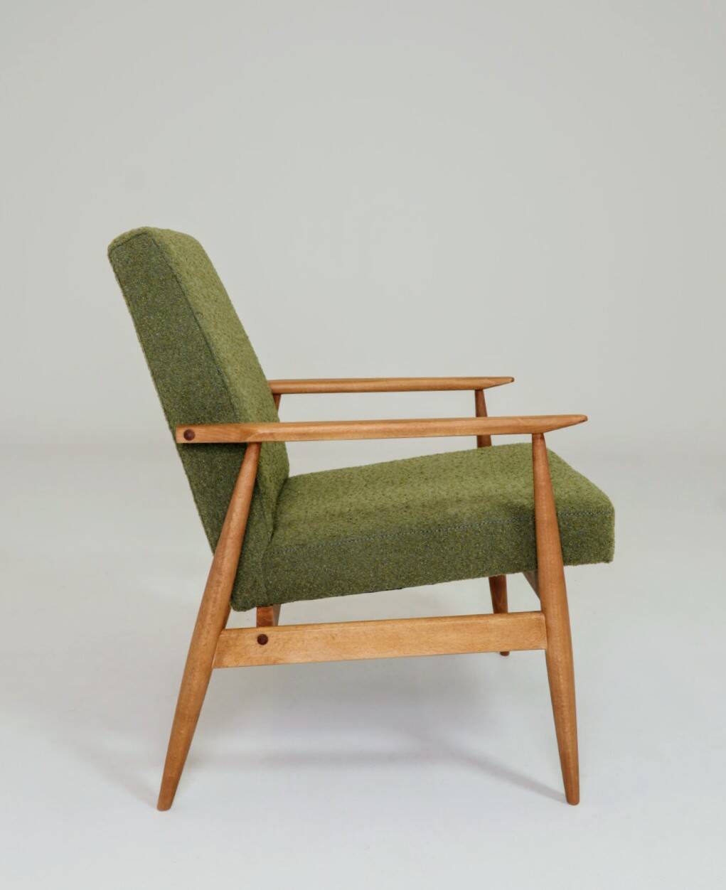 Vintage wild green bouclé armchair design by H.Lis