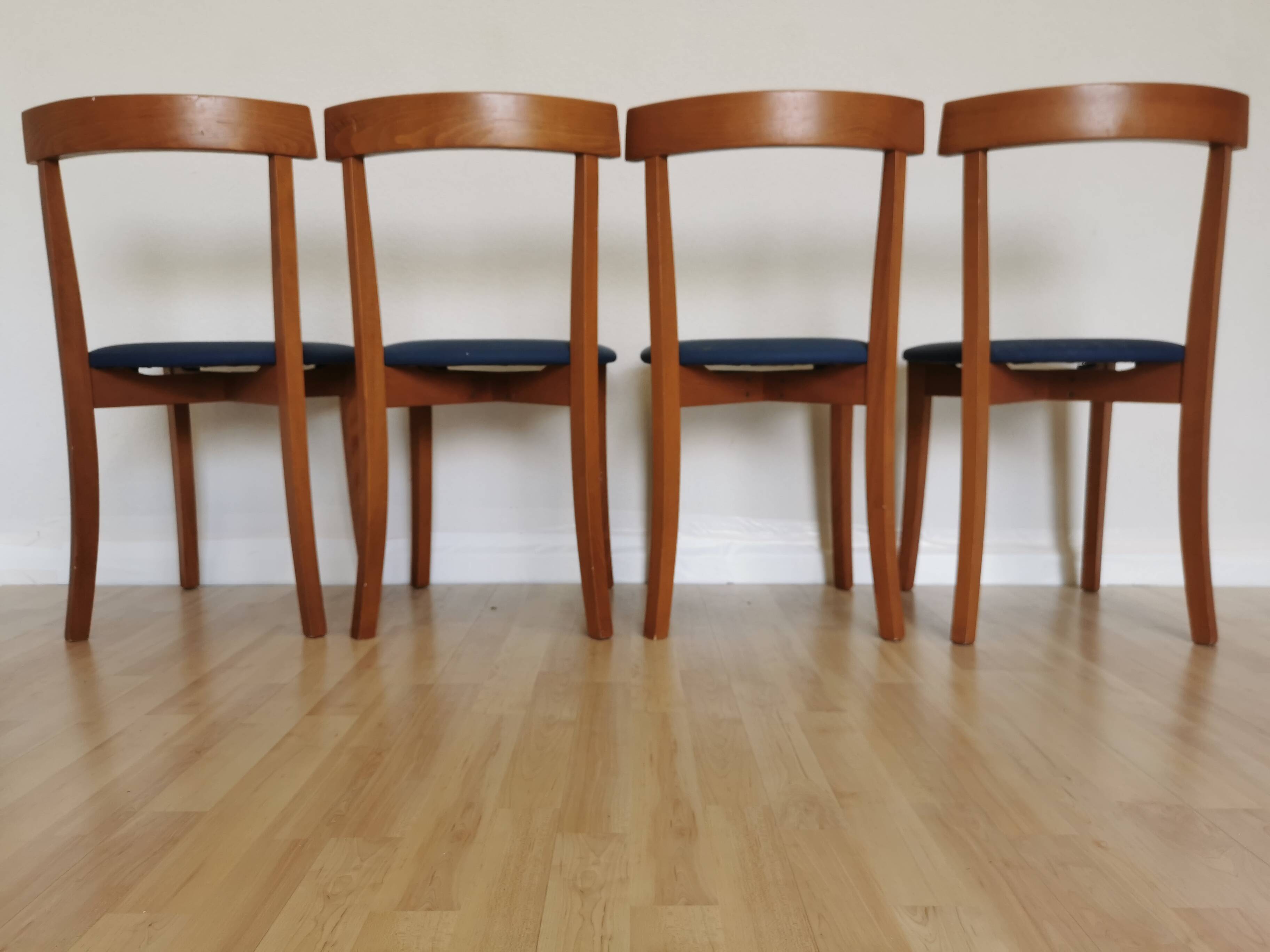 Set of 4 Calligaris Dining Chairs: Mid-Century Italian Design, Blue Fabric