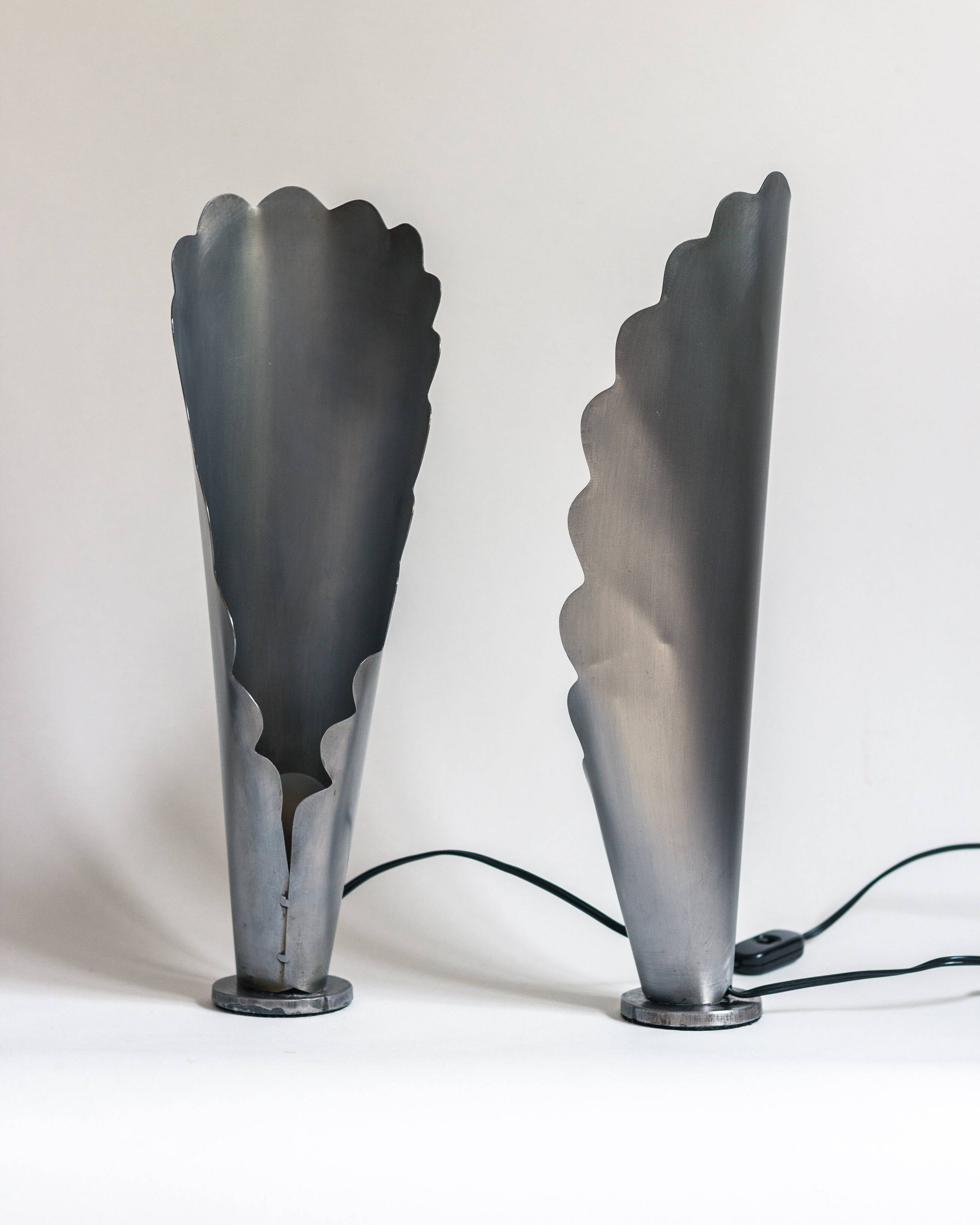 Pair of brushed steel lamps⎮60s, 70s