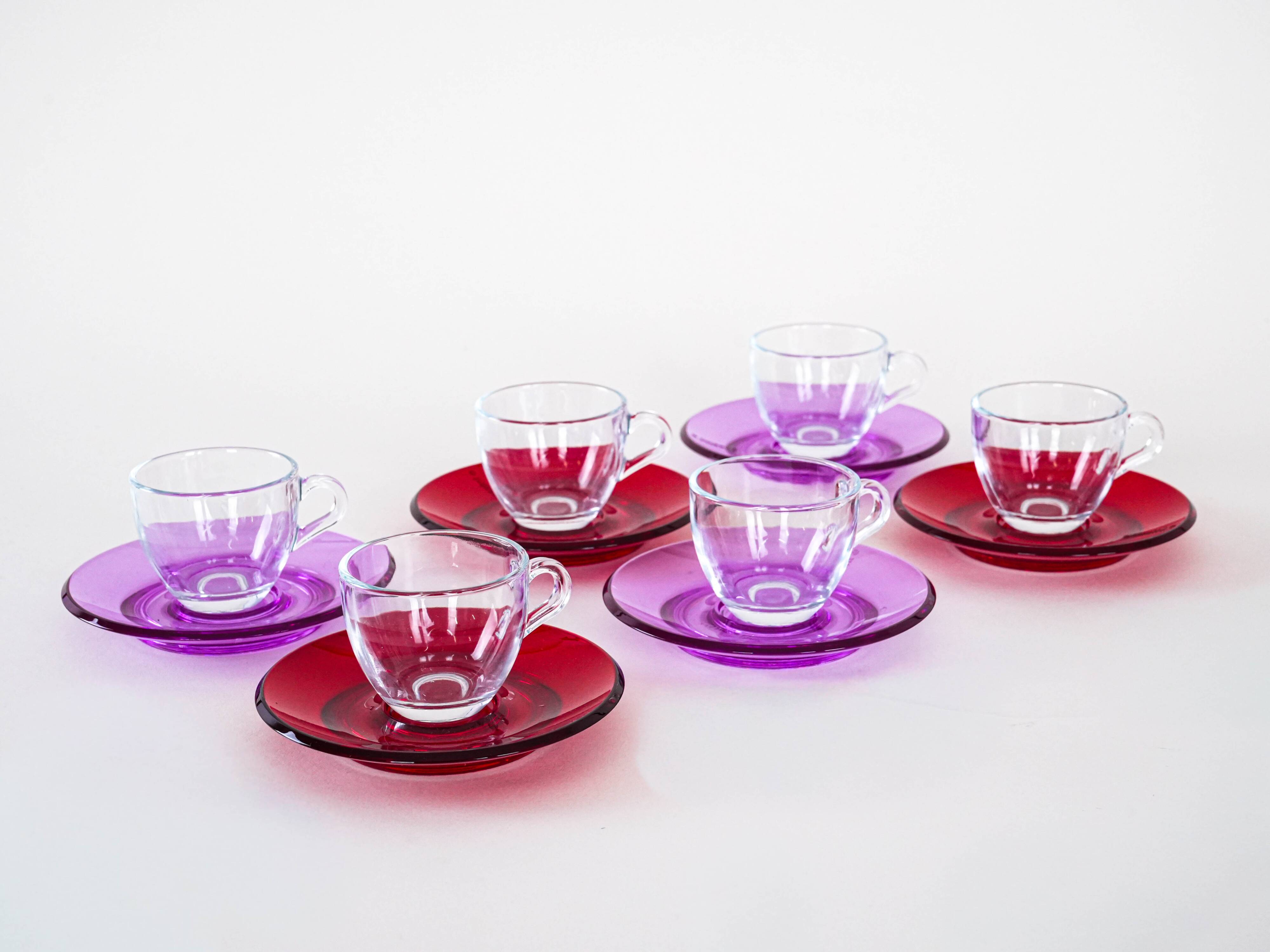Set of glass cups, Italian design, 1970s, manufactured by Fratelli Guzzini