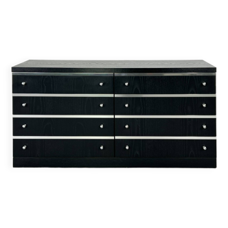 Commode 8 tiroirs noire et chrome des années 70 - 80