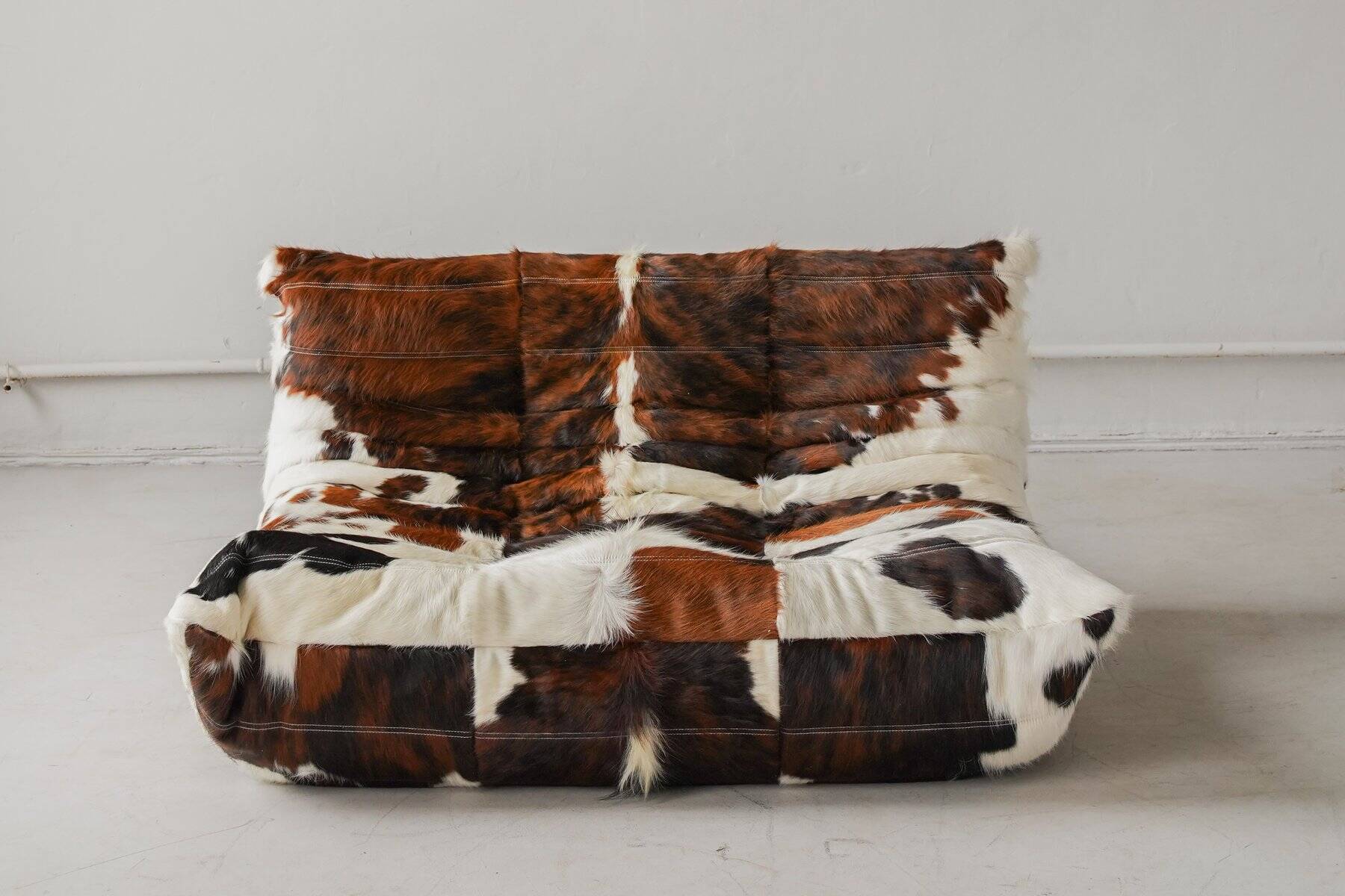 Togo 2-seater sofa in cow leather attributed to Michel Ducaroy for Ligne Roset