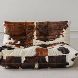 Togo 2-seater sofa in cow leather attributed to Michel Ducaroy for Ligne Roset