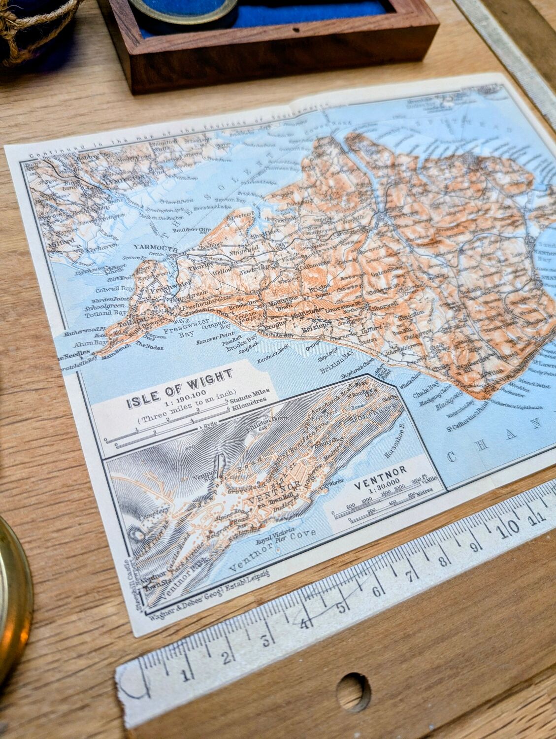 Île de Wight, Angleterre, plan original imprimé en 1913.