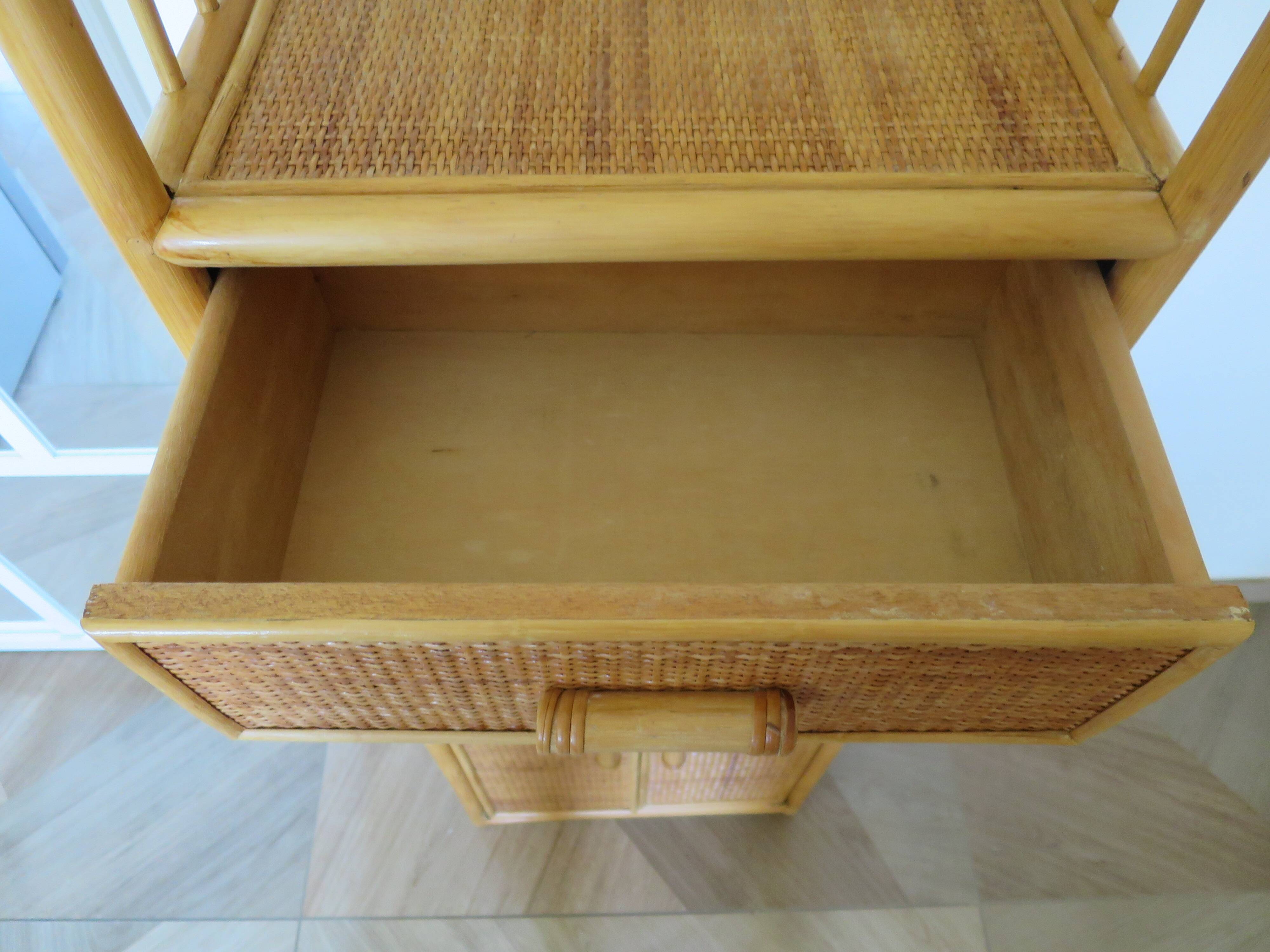 Vintage Library - 2 drawers - Woven rattan cupboard - 1980s - natural