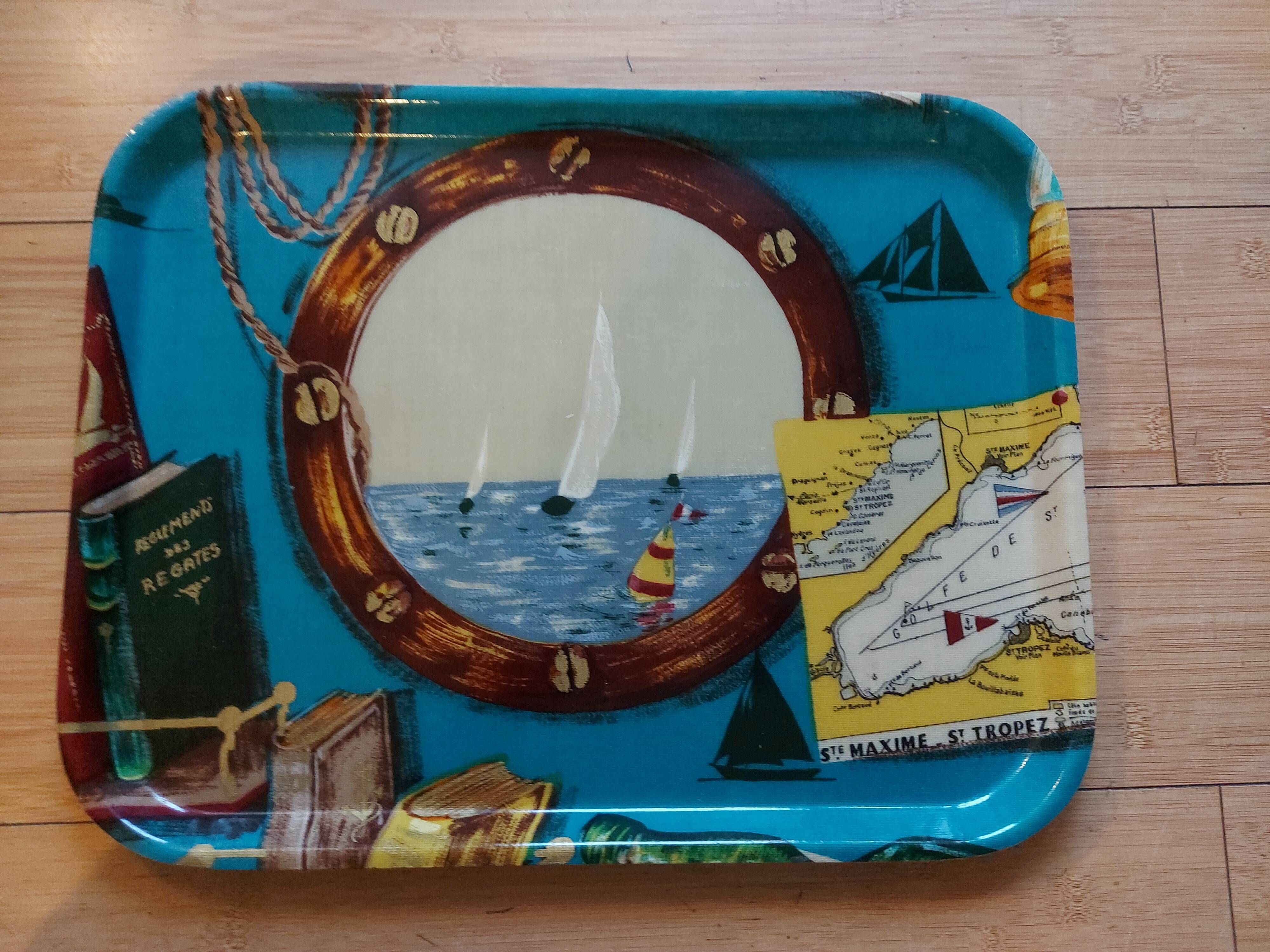 Vintage tray 60's S fiberglass, regatta Saint Tropez, Sainte Maxime