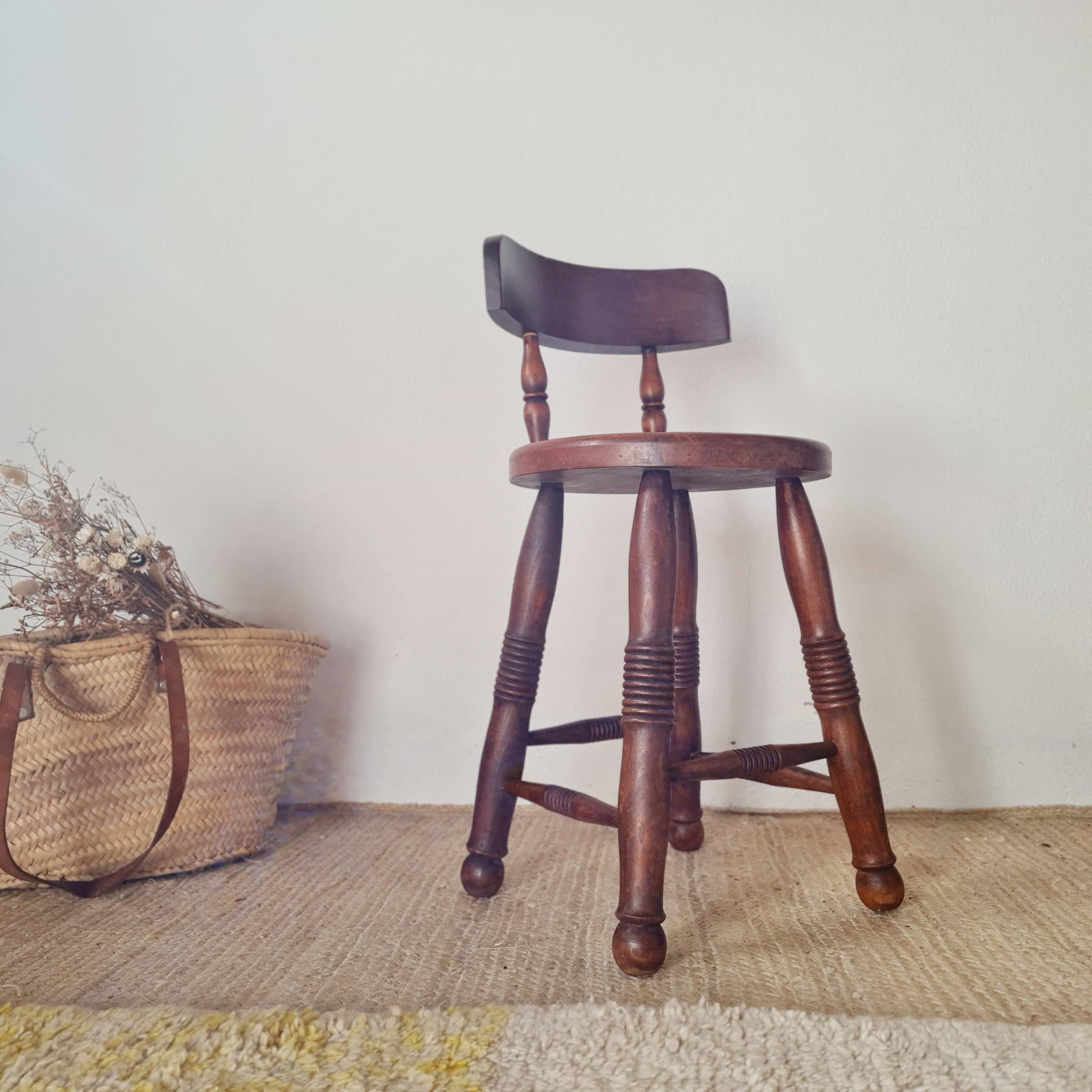 Antique wooden chair - oak - folk art - brutalist