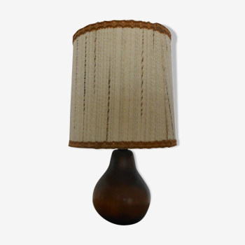 Carved wood lamp and wool yarn lampshade