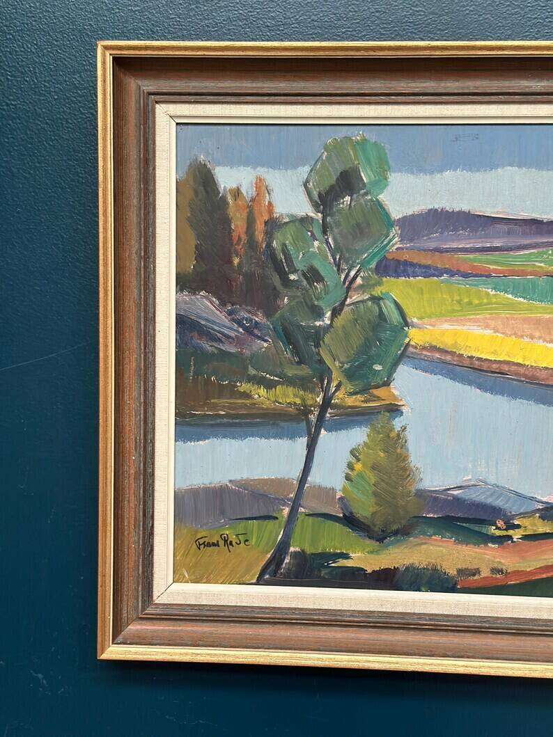 Original Swedish Oil on Panel - "Natural Landscape" by Frans Rase (1913-1994) - Signed - Vintage & Framed - 56 × 48 cm (22" × 18.9")