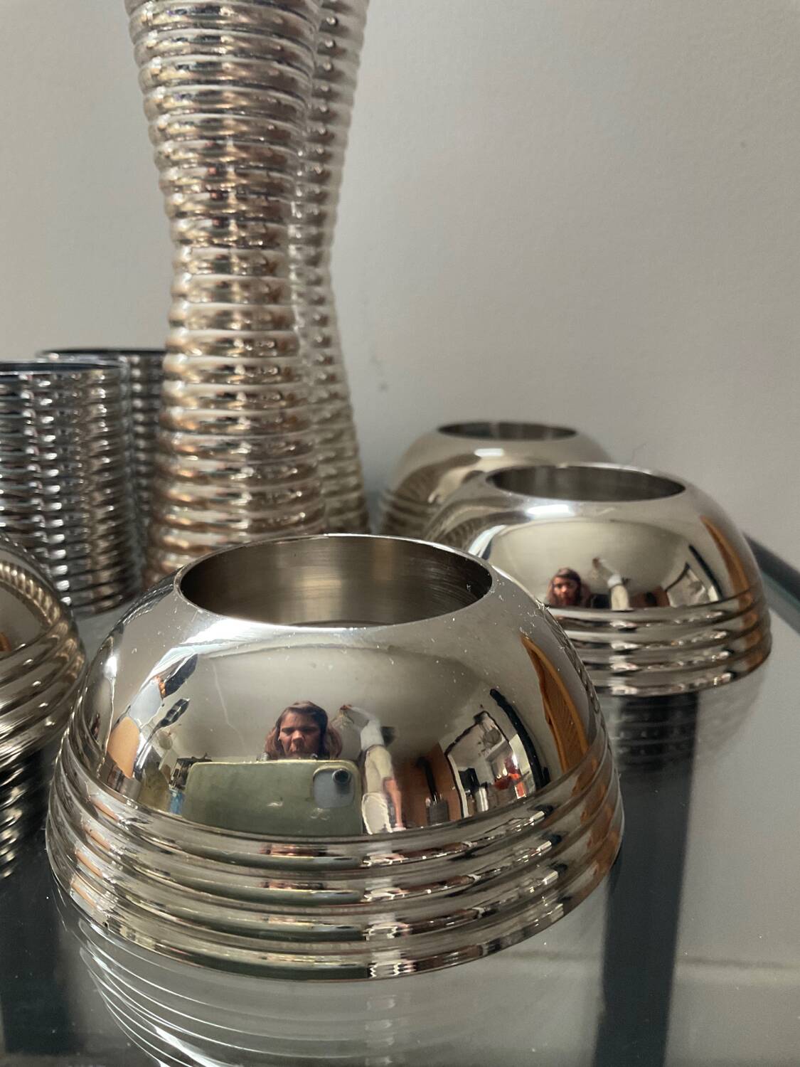 Series of 8 vintage candlesticks in silver metal