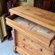 Support furniture, 6-drawer chest in turned pitch pine.