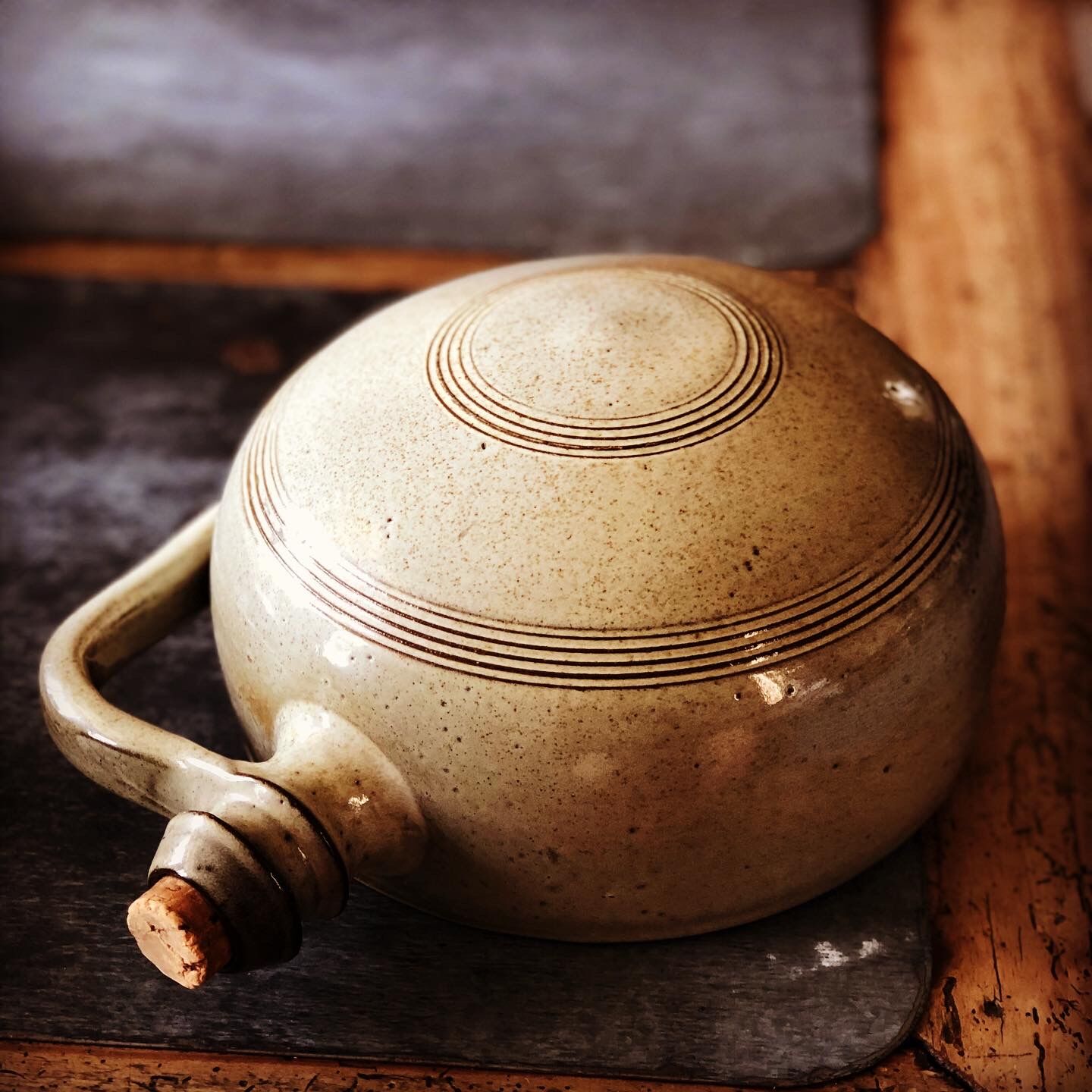Enamelled sandstone flask