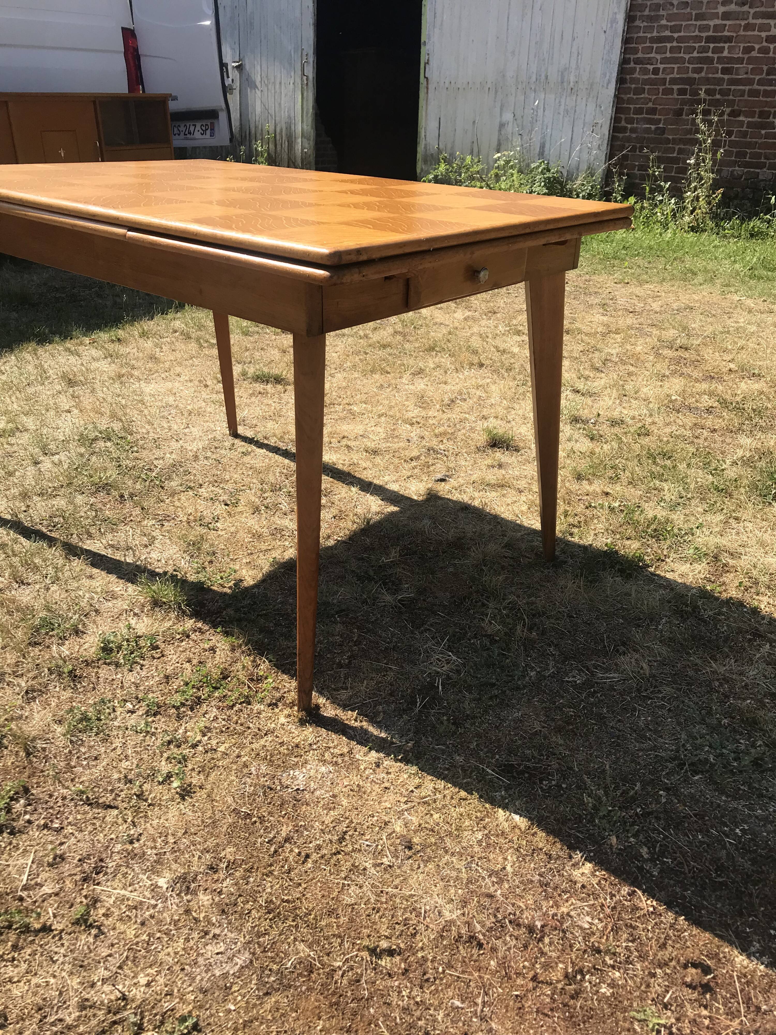 Vintage oak dining table compass legs