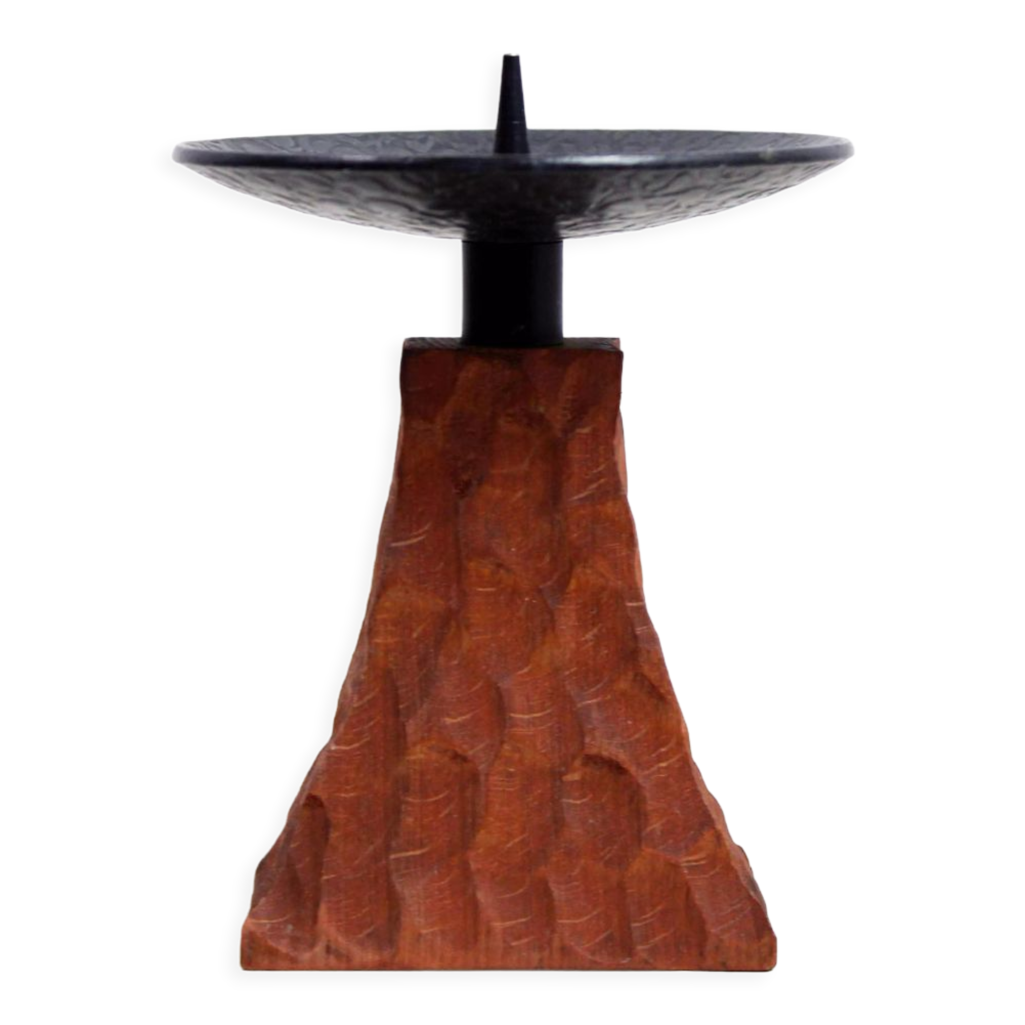 Brutalist teak and metal candle holder