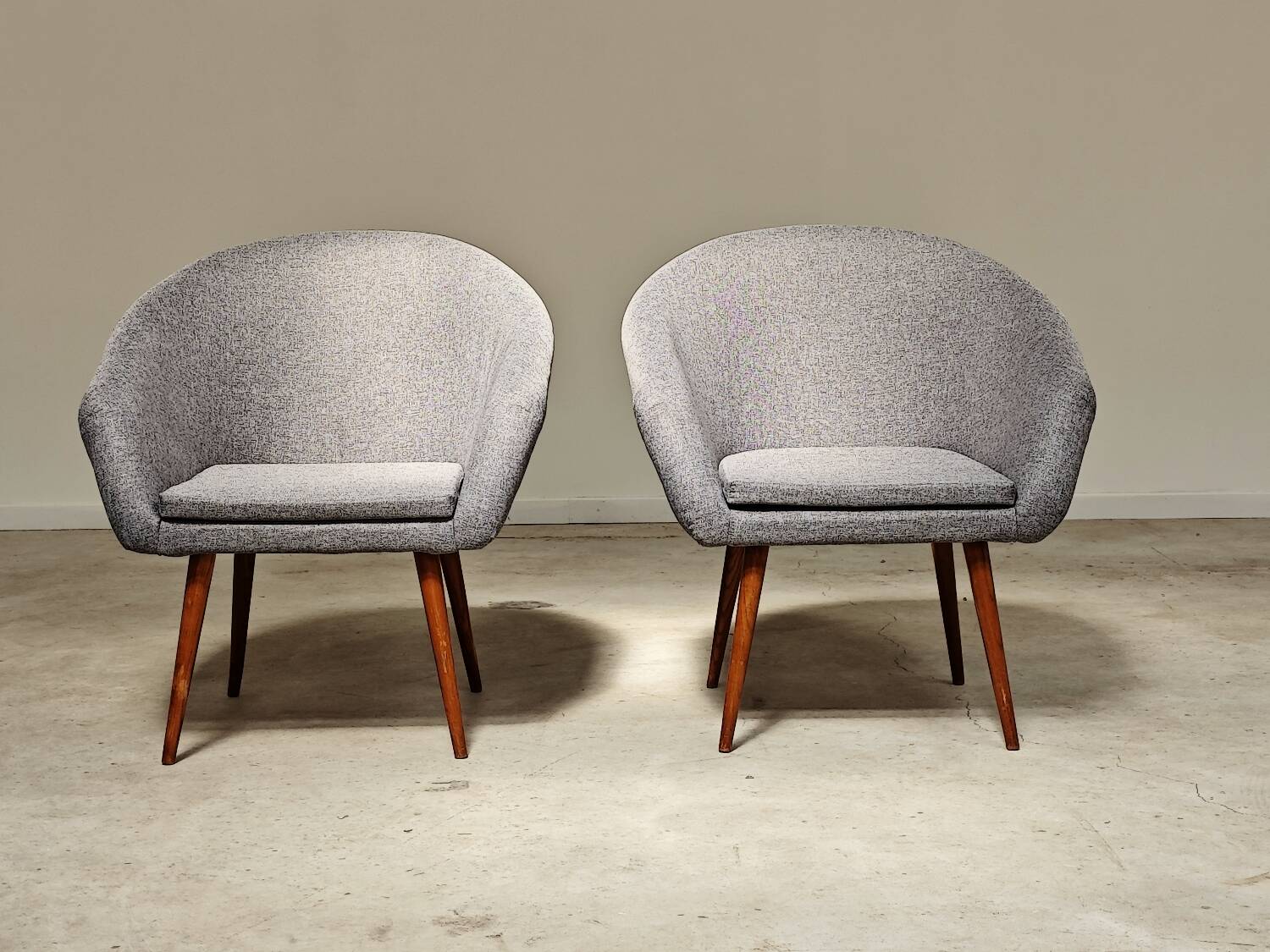 Pair of renovated gray fabric armchairs by Miroslav Navratil