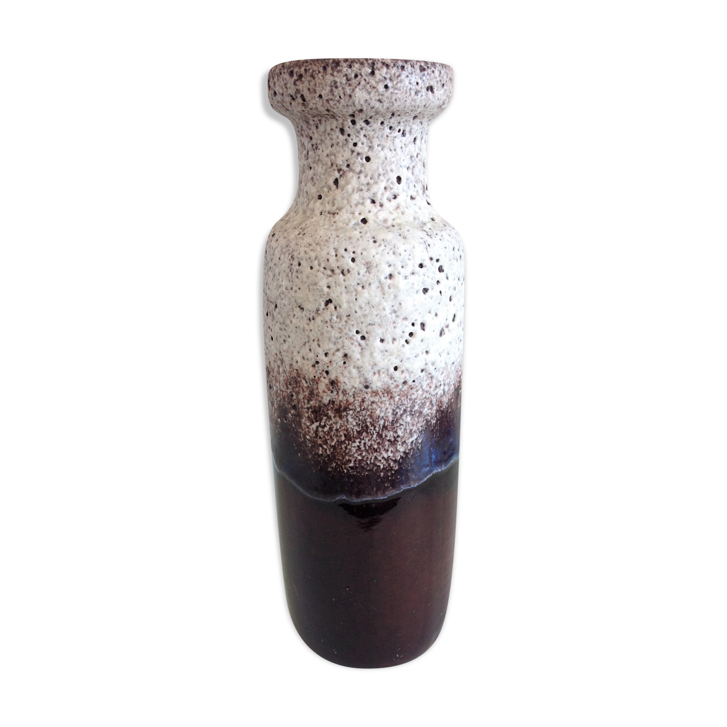 Vase tube brown and gray ceramic Fat Lava / vintage 60s-70s