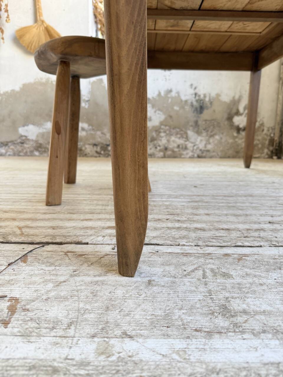 Beech and pine farmhouse table with spindle legs 170 cm
