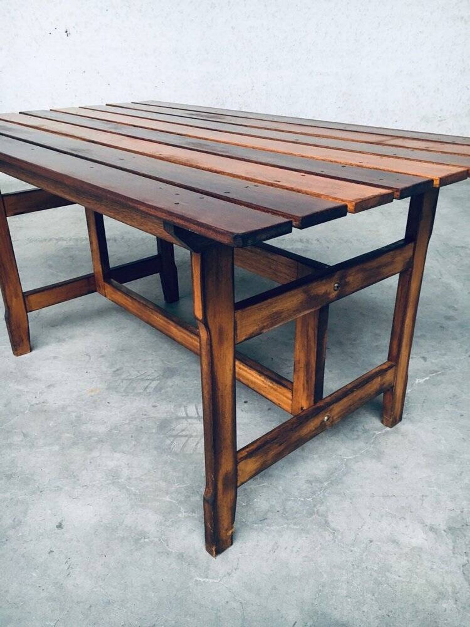Patinated Wood Garden Table, 1970s