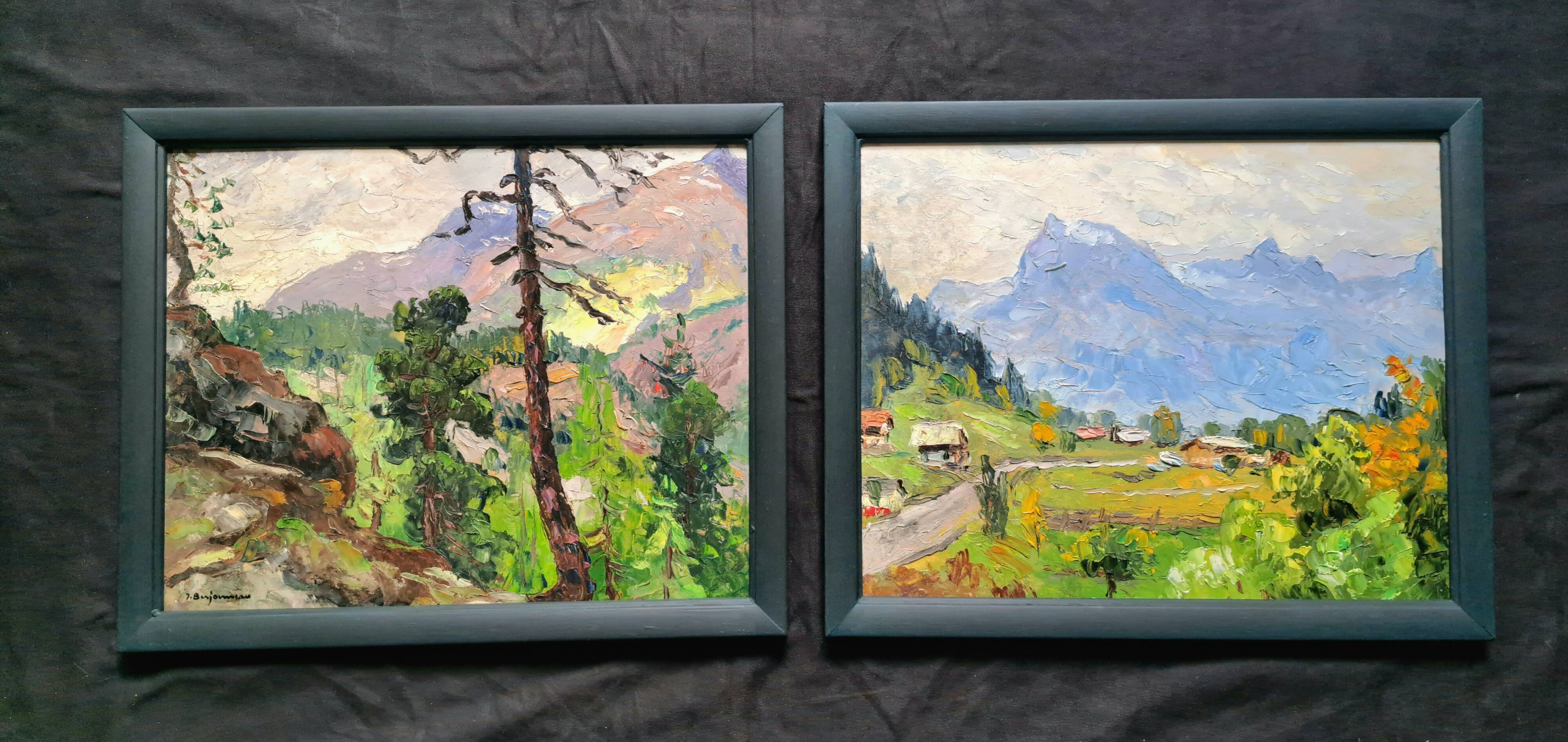 Pair of post-impressionist paintings signed BERJONNEAU, oil on cardboard.