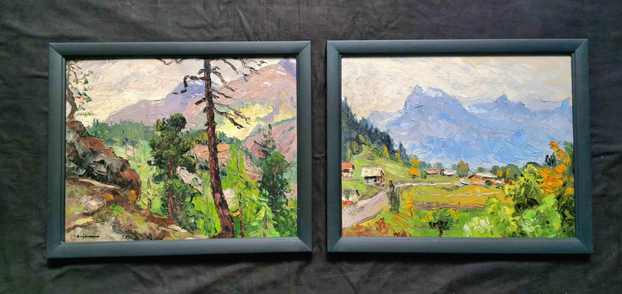 Pair of post-impressionist paintings signed BERJONNEAU, oil on cardboard.