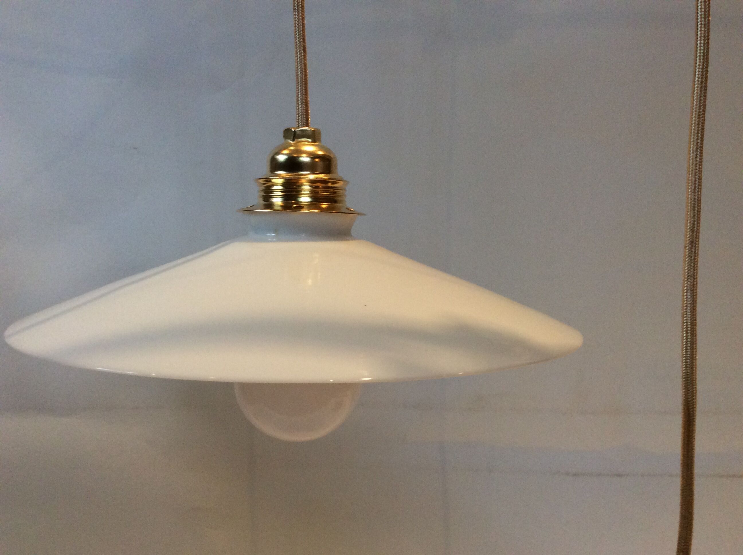 Duo of vintage opaline pendant lights