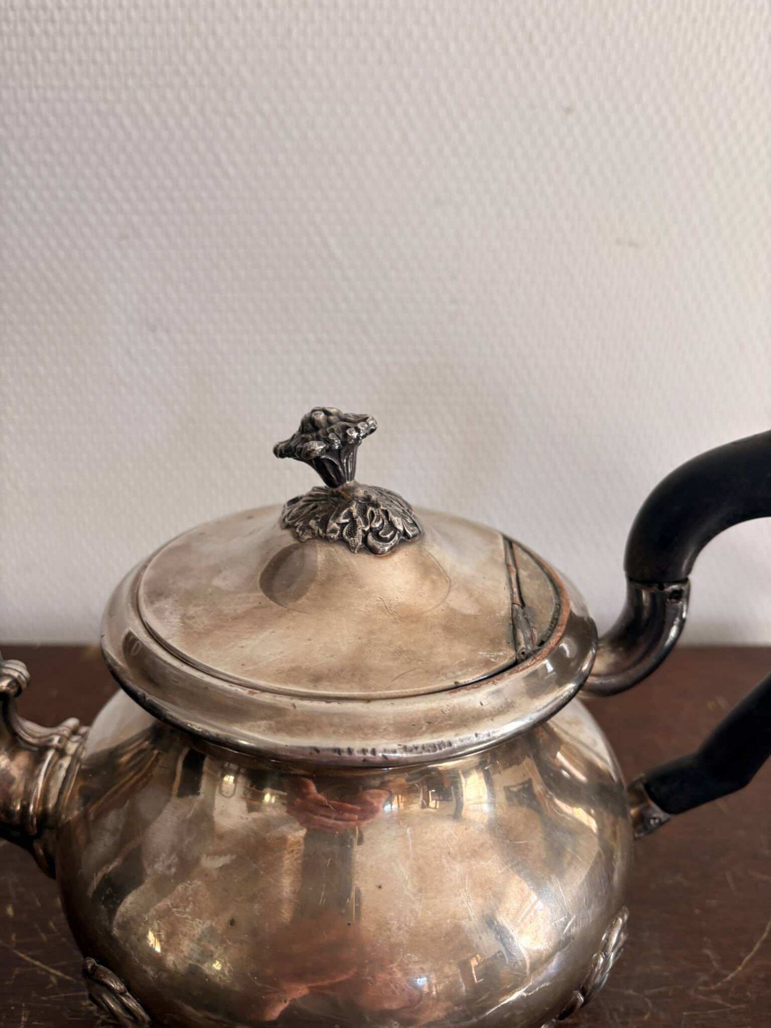 Ancien Théière Métal Argenté Victorien