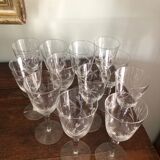 Set of 12 engraved crystal glasses with floral pattern