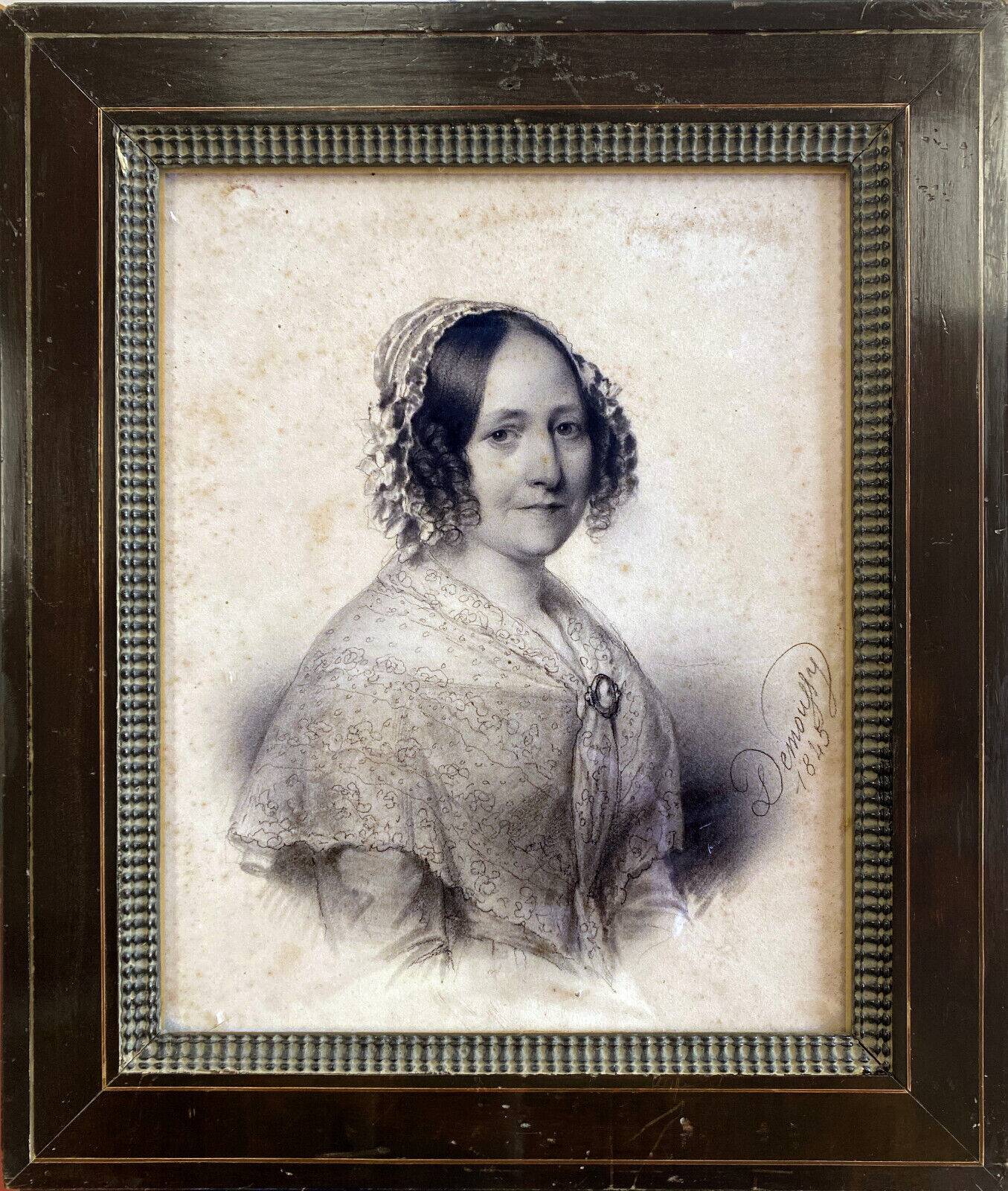 Painting drawing "portrait of a woman" 1845 by augustin-luc demoussy (1809-1880)