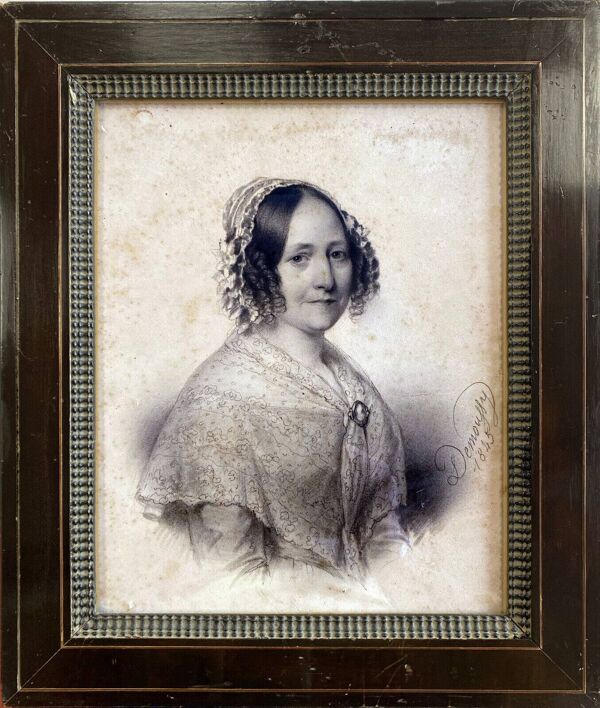 Tableau dessin ''portrait de femme'' 1845 par augustin-luc demoussy (1809-1880)