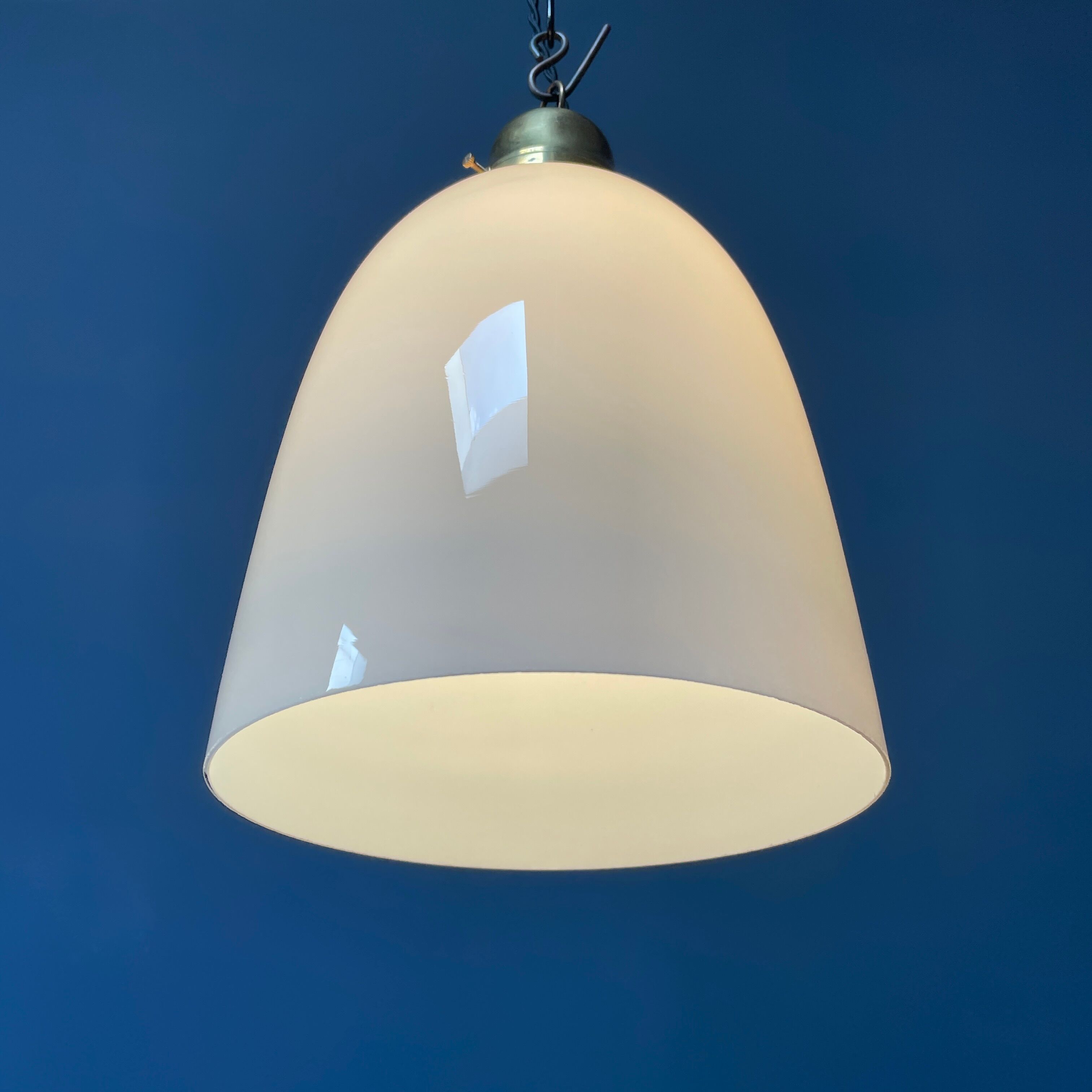 High opaline glass pendant lamp with brass fixture