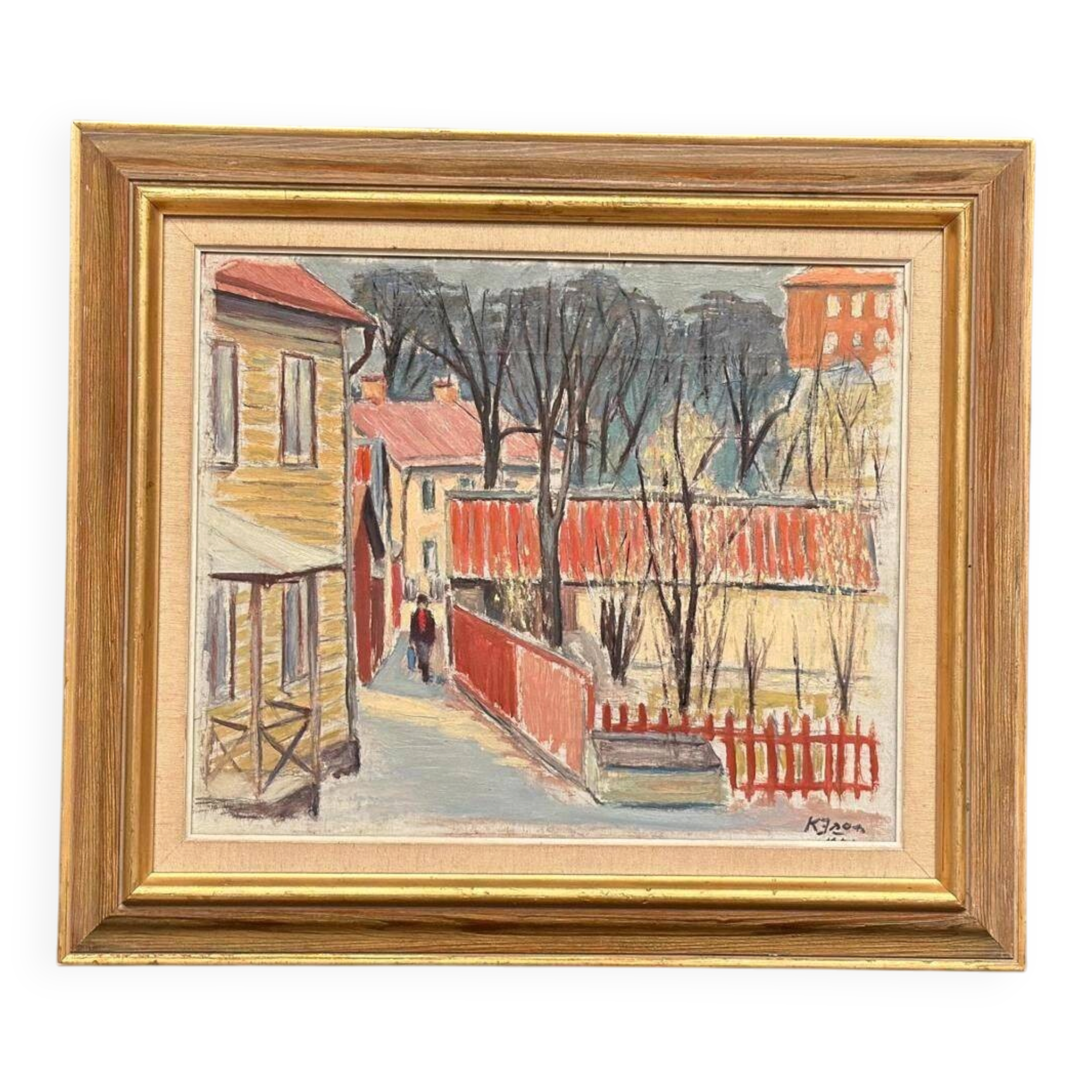 Huile sur toile originale suédoise – « årstadal, Stockholm » – Datée de 1944 – Vintage et encadrée