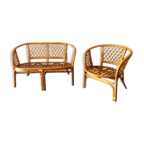 Bamboo and rattan bench and armchair